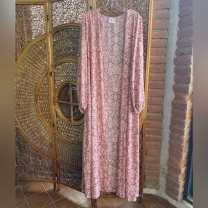 Buddy Love Pink Snakeskin Maxi Long Sleeve Kimono Dress Size X-Large Beautiful
